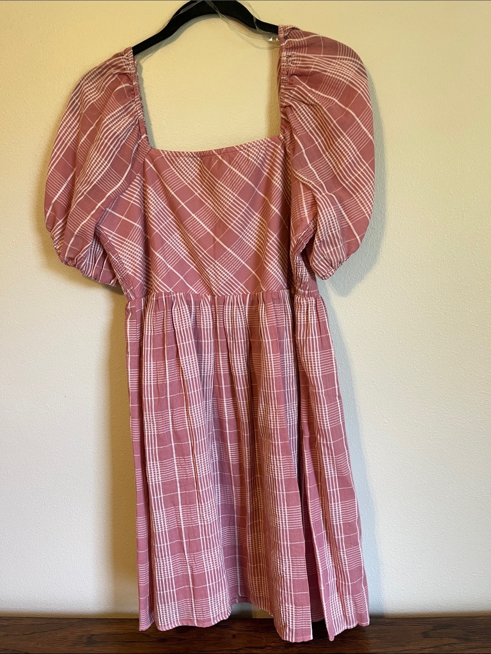 JODIFL Pink Plaid Puff-Sleeve Mini Dress